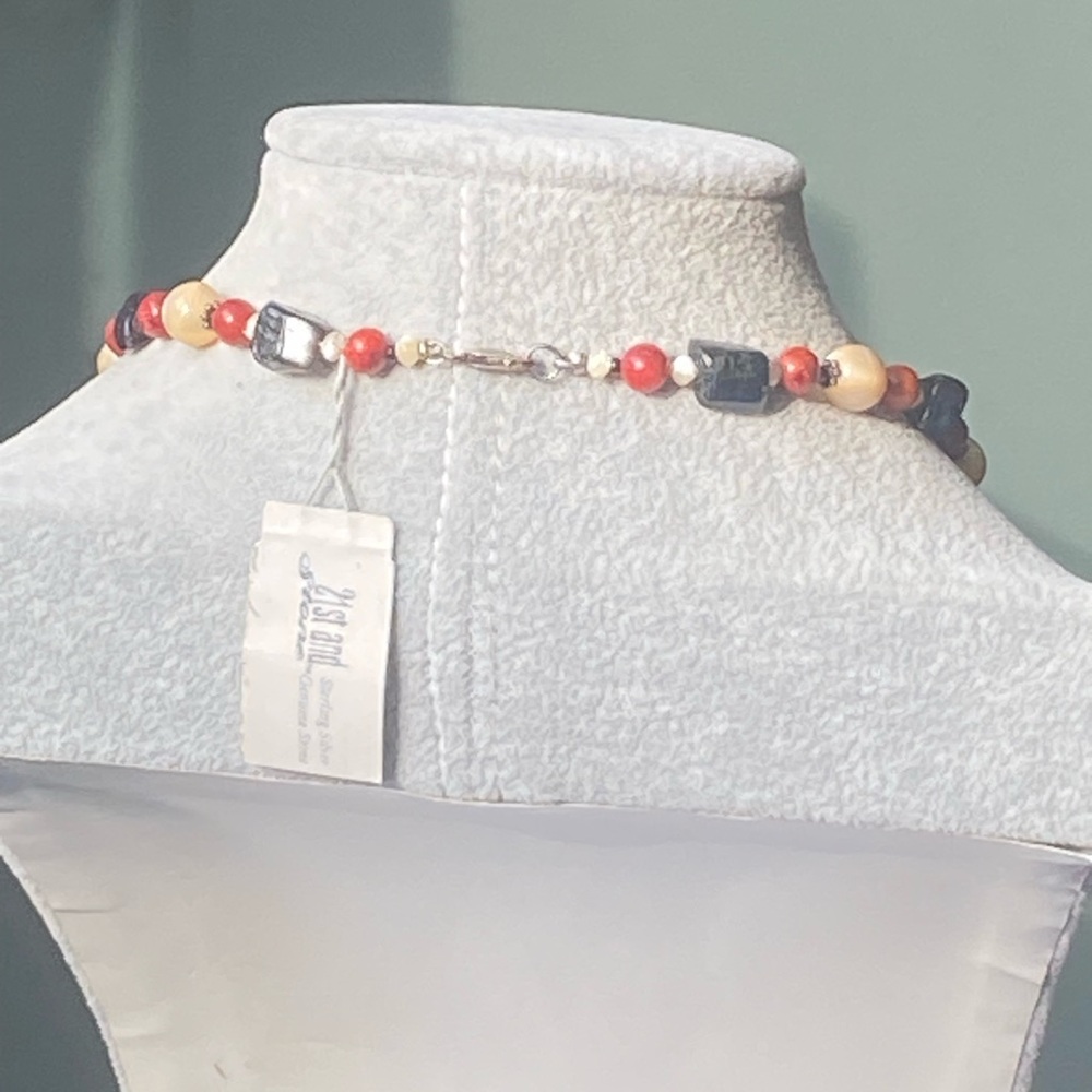21st and Stone Beaded Necklace – Sterling Silver Clasp, Genuine Stone Beads - Picture 2 of 5